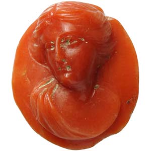A carved Coral bust of a Lady18th century