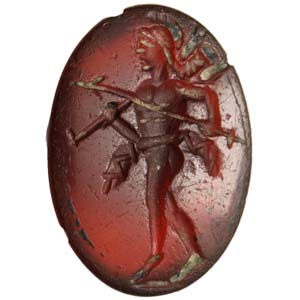 Carnelian intaglio with carved a soldier. ... 