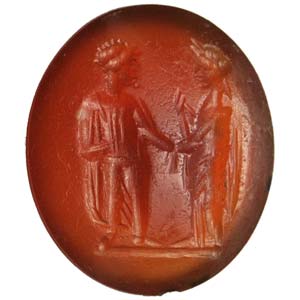 Carnelian intaglio with two crowned male ... 