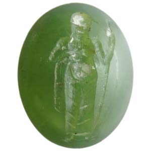 Intaglio of male figure with spear on green ... 
