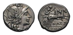 Pinarius Natta, Rome, 149 BC. AR Denarius ... 