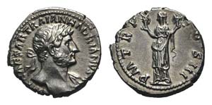 Hadrian (117-138). AR Denarius (18mm, 3.44g, ... 