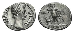 Augustus (27 BC-AD 14). AR Denarius (19mm, ... 