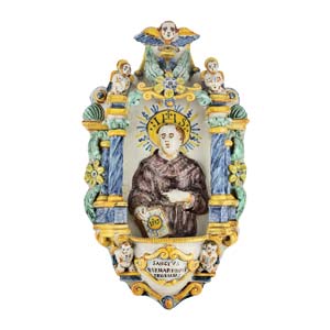 Majolica Holy Water fontPolychrome painted ... 