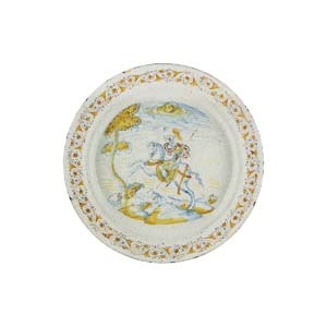 DishMajolica decorated in blue and yellow. ... 