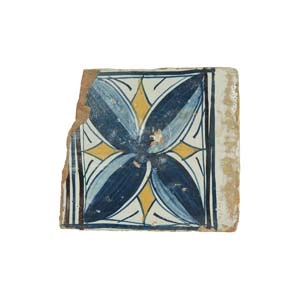 Big tile majolica painted in blue and yellow ... 