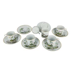 Porcelain setSix cilindric small cups and ... 