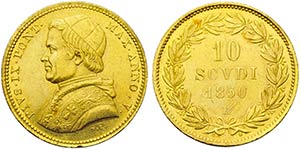 ROMA - Pio IX (1846-1866) - 10 Scudi - 1850 ... 