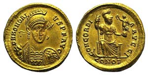 Honorius (393-423). AV Solidus (19mm, 4.47g, ... 