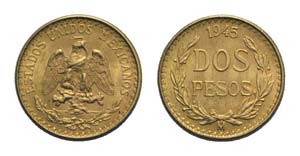 Mexico, AV 2 Pesos 1945, Mexico City (13mm, ... 