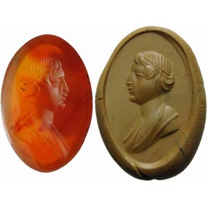 Carnelian intaglio. Draped bust of young ... 