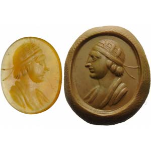 Agate intaglio. Young man draped bust. 19th  ... 