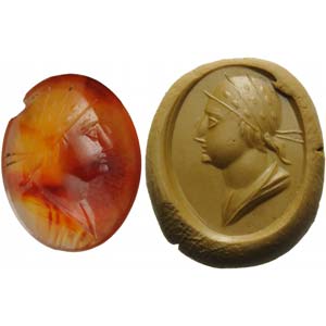 Agate intaglio. Draped bust of a young man ... 