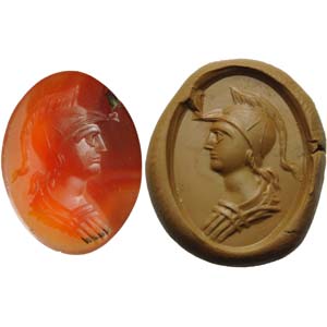 Agate intaglio. Bust with helm. (Athena) ... 