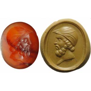 Agate intaglio.Bust of a bearded man with ... 