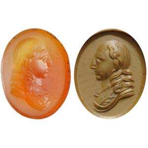 Intaglio in corniola. Busto di gentiluomo ... 