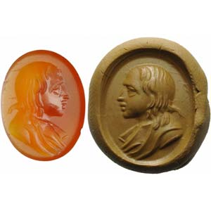 Carnelian intaglio. Bust of a male character ... 
