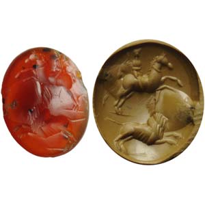 Roman intaglio in carnelian gem. Hunting ... 