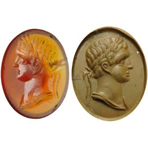 Carnelian intaglio. Bust of emperor with ... 