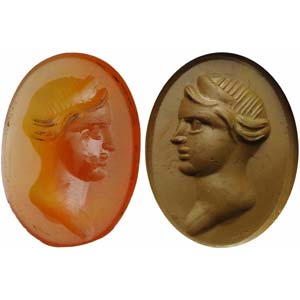 Carnelian intaglio. Bust of female with ... 
