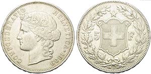 SVIZZERA - Confederazione - 5 Franchi - 1889 ... 