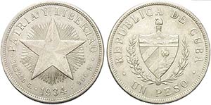 CUBA - Repubblica - Peso - 1934   - AG Kr. ... 