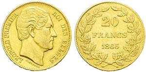 BELGIO - Leopoldo I (1831-1865) - 20 Franchi ... 