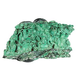 A LARGE GREEN JADEITE ‘EIGHT IMMORTALS’ ... 