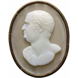 Glass cameo set on metal mounting. Bust of a ... 