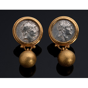 MELIS - 21K gold EARRINGS with antique coins ... 