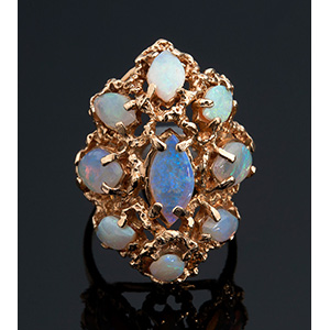 14K yellow gold opals Cluster ring , ... 