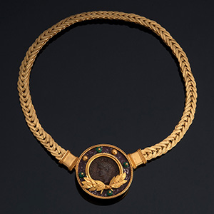 MELIS - 21K gold porphyry, emeralds necklace ... 