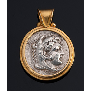 MELIS - 21K gold pendant with ancient coin: ... 