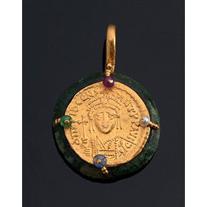 MELIS - 21K gold pendant with antique coin, ... 