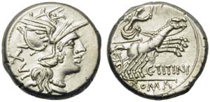 C. Titinius, Denarius, Rome, 141 BC; AR (g ... 