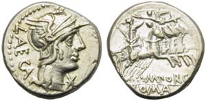 M. Porcius Laeca, Denarius, Rome, 125 BC; AR ... 