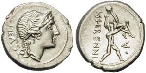M. Herennius, Denarius, Rome, 108 or 107 BC; ... 