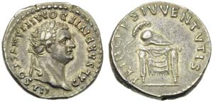 Domitian, as Caesar, Denarius struck under ... 