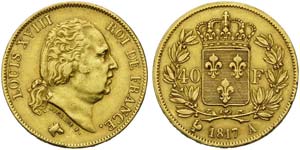 France, Louis XVIII (1815-1824), 40 Francs, ... 
