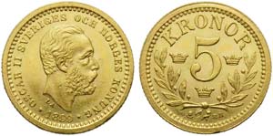 Sweden, Oscar II (1872-1907), 5 Kronor, 1899 ... 
