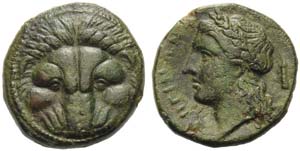 Bruttium, Rhegion, Bronze, ca. 351-280 BC; ... 