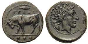 Sicily, Gela, Tetras, ca. 420-405 BC; AE (g ... 
