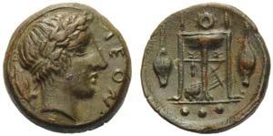Sicily, Leontini, Tetras, ca. 405-402 BC; AE ... 