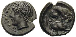Sicily, Piakos, Tetras, ca. 420-400 BC; AE ... 