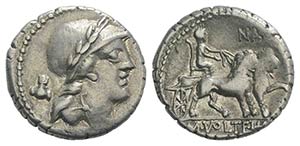 M. Volteius M.f., Rome, 75 BC. AR Denarius ... 