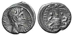Augustus (27 BC-AD 14). AR Quinarius (14mm, ... 