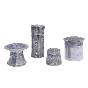 FOUR INDONESIAN REPOUSSÉ SILVER CONTAINERS ... 