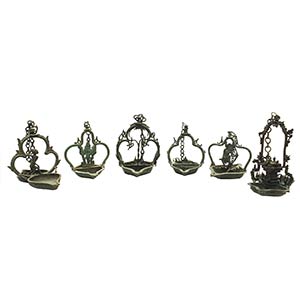 SIX INDONESIAN BRONZE OIL LAMPSthe larger 18 ... 