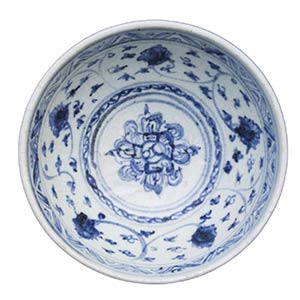 A MING DYNASTY BLUE AND WHITE BOWL	late 15th ... 