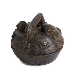 A YORUBA WOODEN ROUND RITUAL BOWL WITH LID ... 